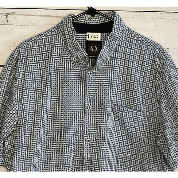 AX Armani Exchange XXL‎  18,5 Blue Print Short Slv Button up Shirt ACTUAL-Large - Picture 3 of 12